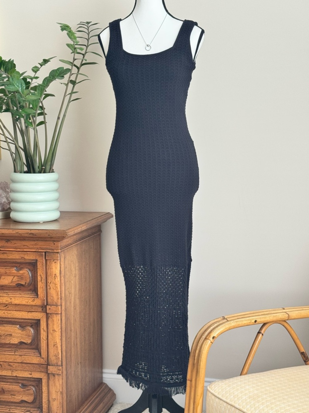 House of Harlow 1960 Sleeveless Black Knit Maxi Dress size Small